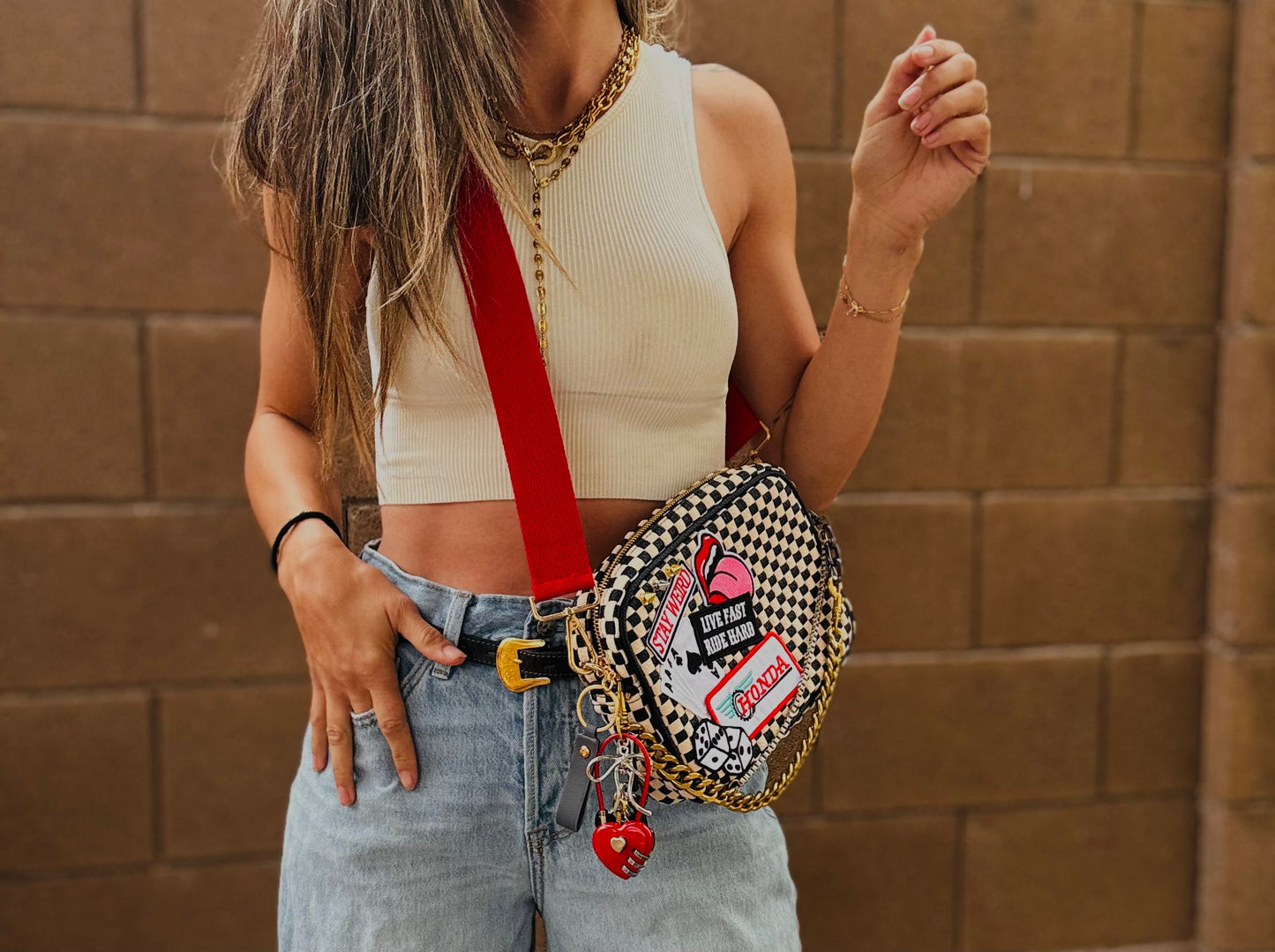 BF- stay weird race bombshell babe vintage black checkered premium OG+ PAGE BAG