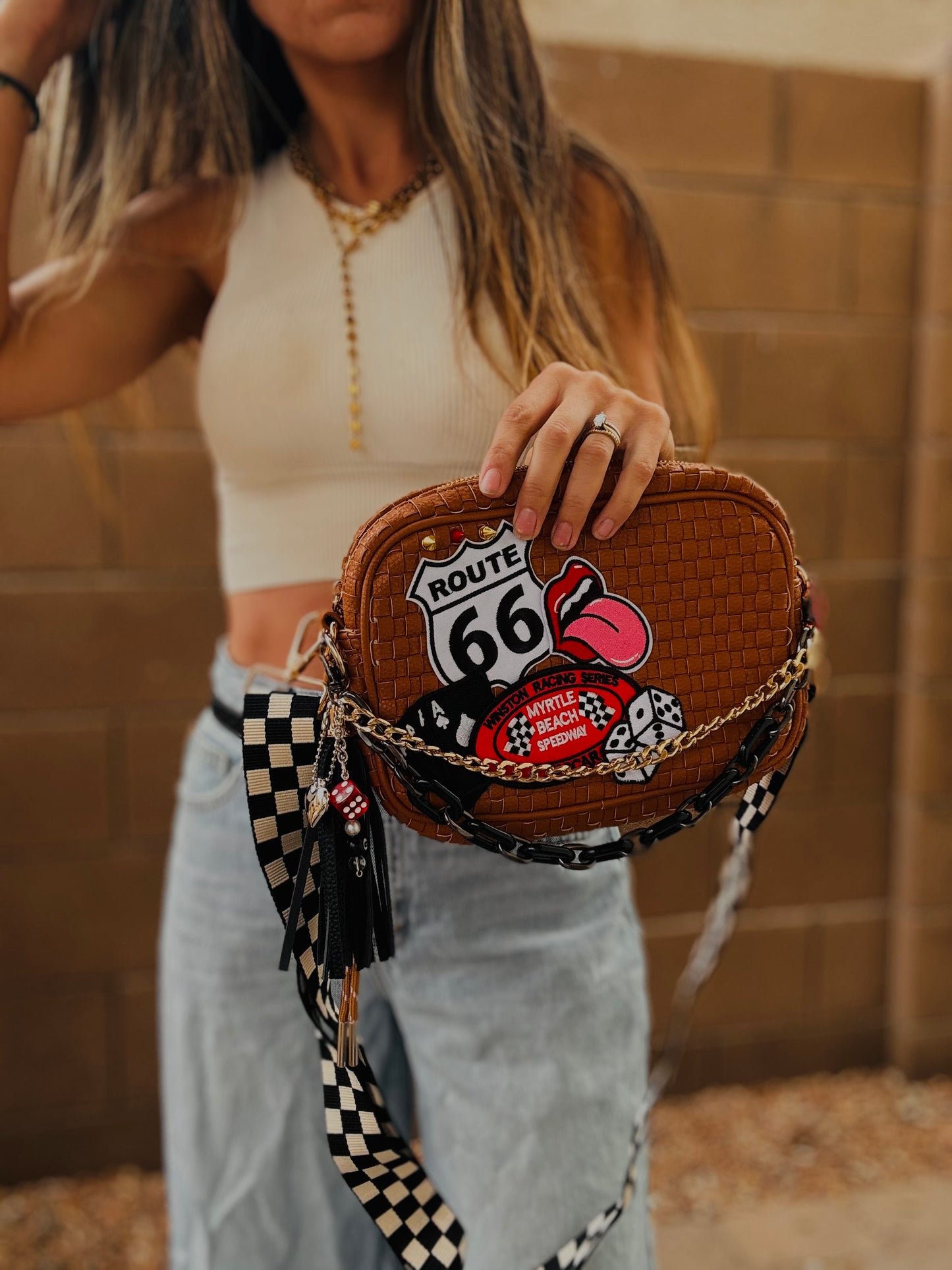 BF- vintage raceway+ Route 66 vintage checkered premium OG+ PAGE BAG