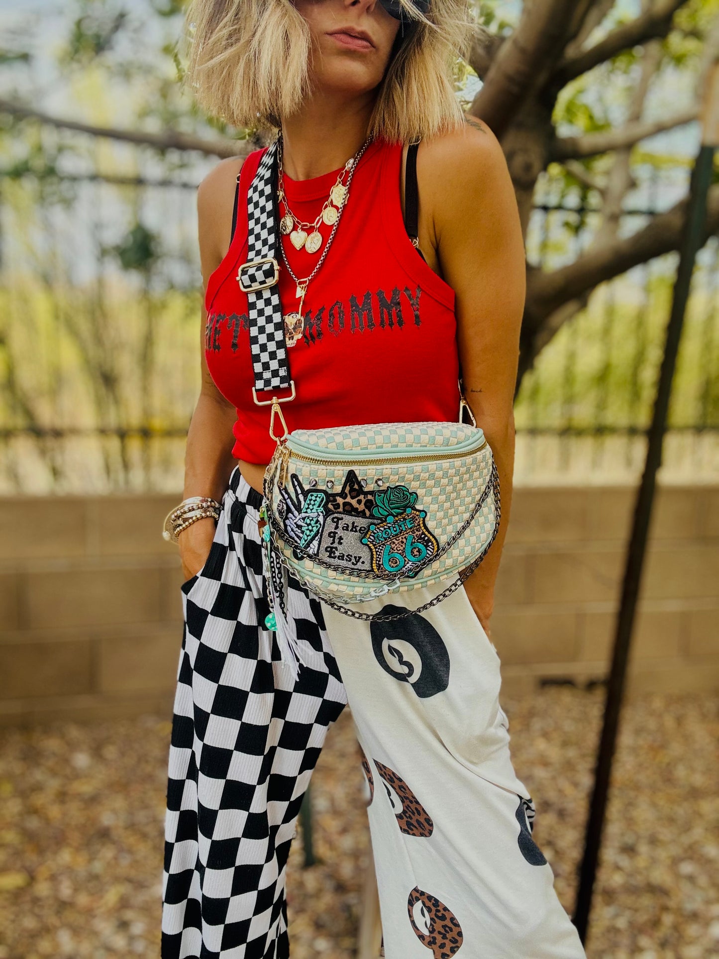 CO- take it easy 66+ PHOENIX BAG mint teal checkered - 2 STRAPS INCLUDED