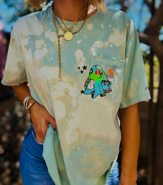 MD-groovy mint green GHOSTIE -HUSBAND POCKET TEE MEDIUM CROPPED CUT