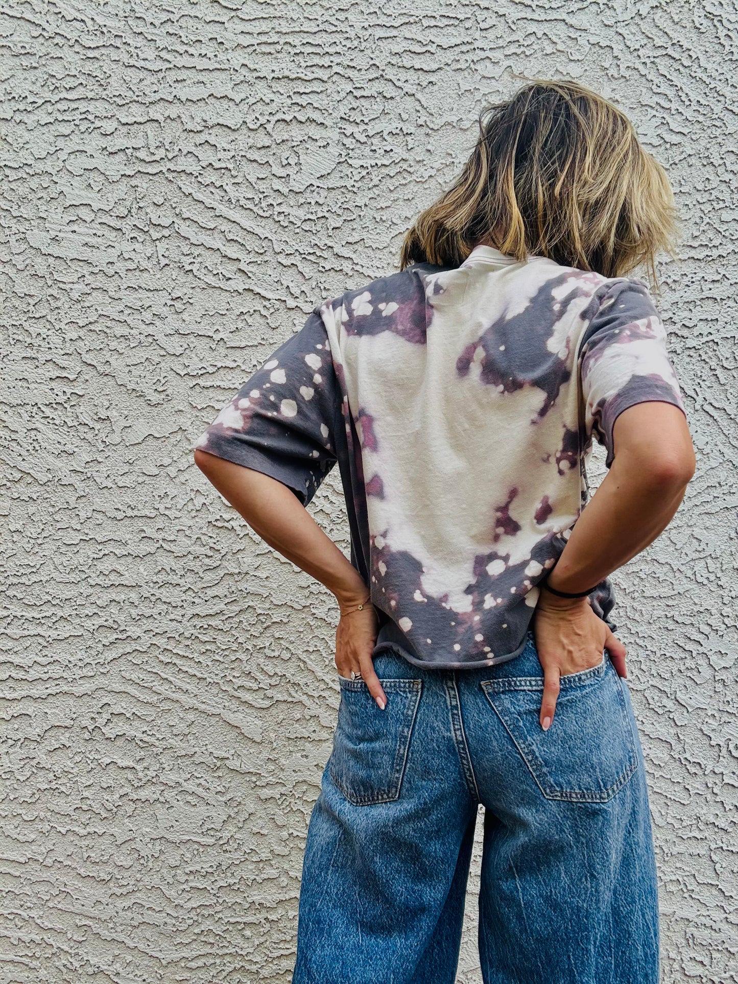 NUM-stitched wranglin concho+ grey with hues of pink+purple Tshirt MEDIUM