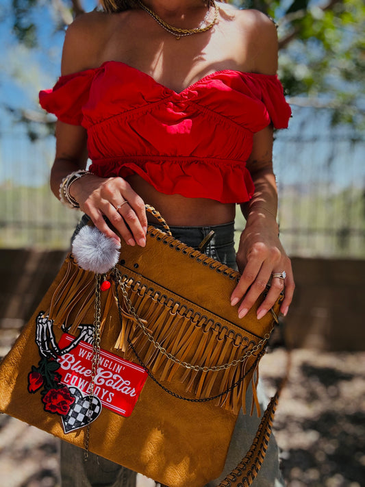 SCC- BLUE COLLAR BABE+- WICKENBURG FRINGE +buckle CROSSBODY