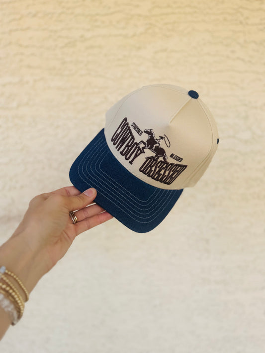 VT- Stressed Blessed and Cowboy Obsessed- Denim premium vintage SnapBack