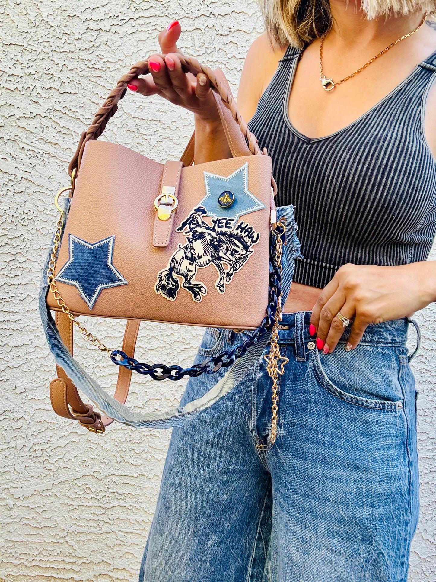SM- Denim Rodeo babe-button *MINI TOMBSTONE*
