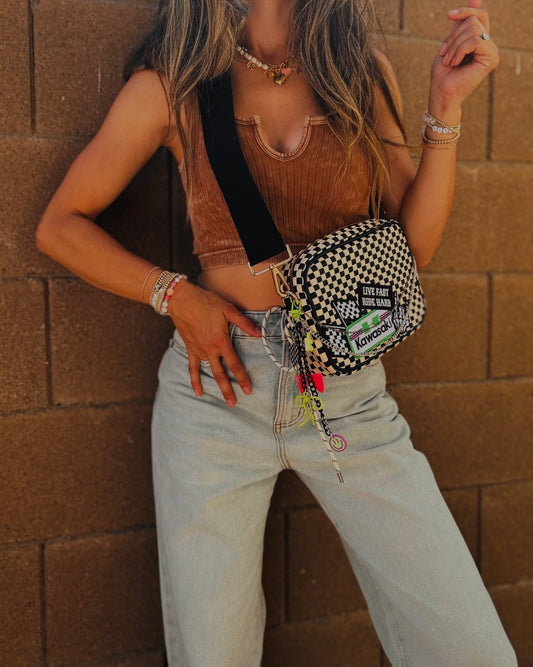 RH- LIVE FAST RIDE HARD MOTO BABE NEON VINTAGE STYLE OG *Page Bag*
