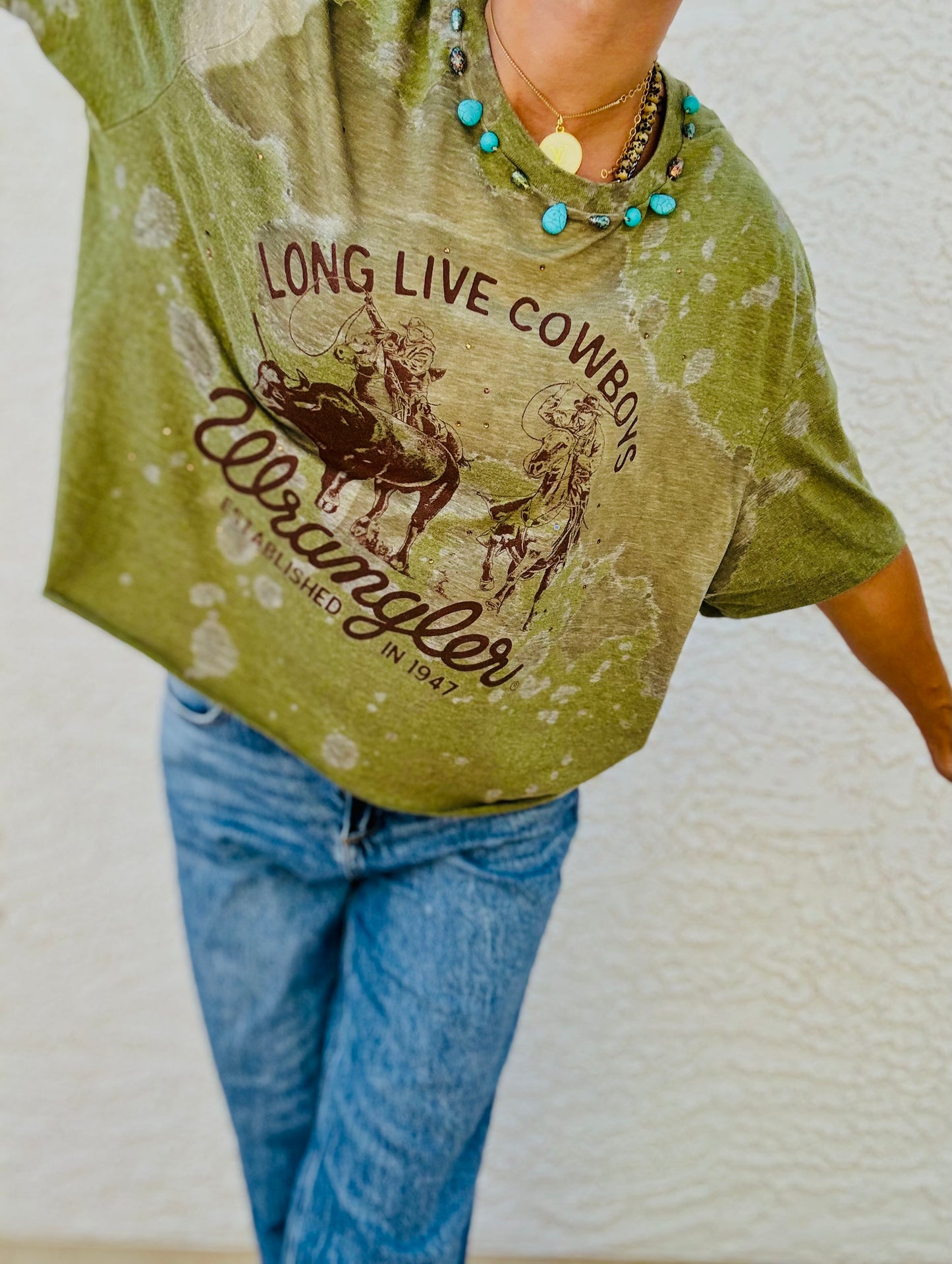 TEE-long live cowboys beaded collar - DAD TEE XL