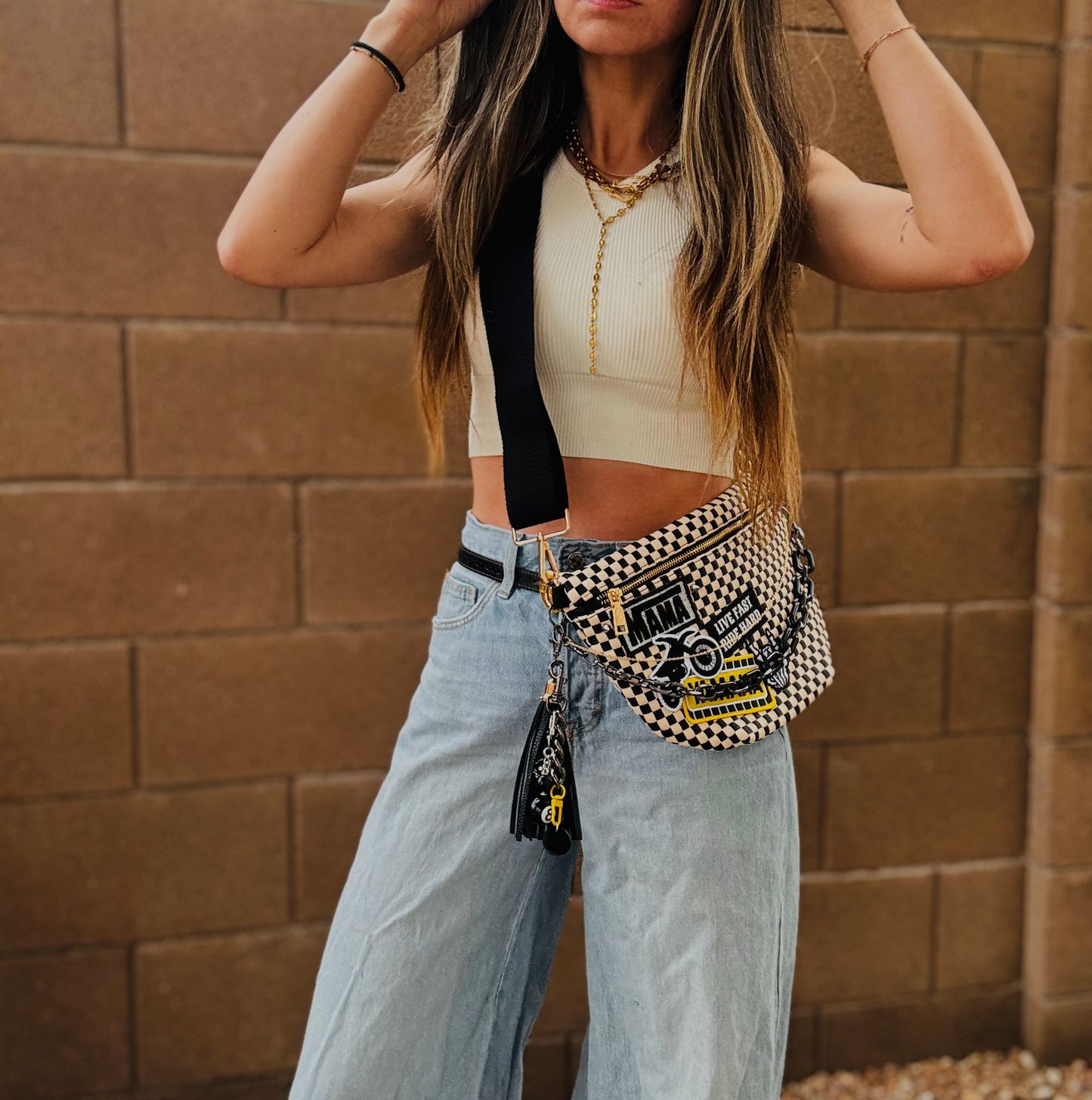 BF- dirt bike mama + race brand vintage patch +SEDONA BAG