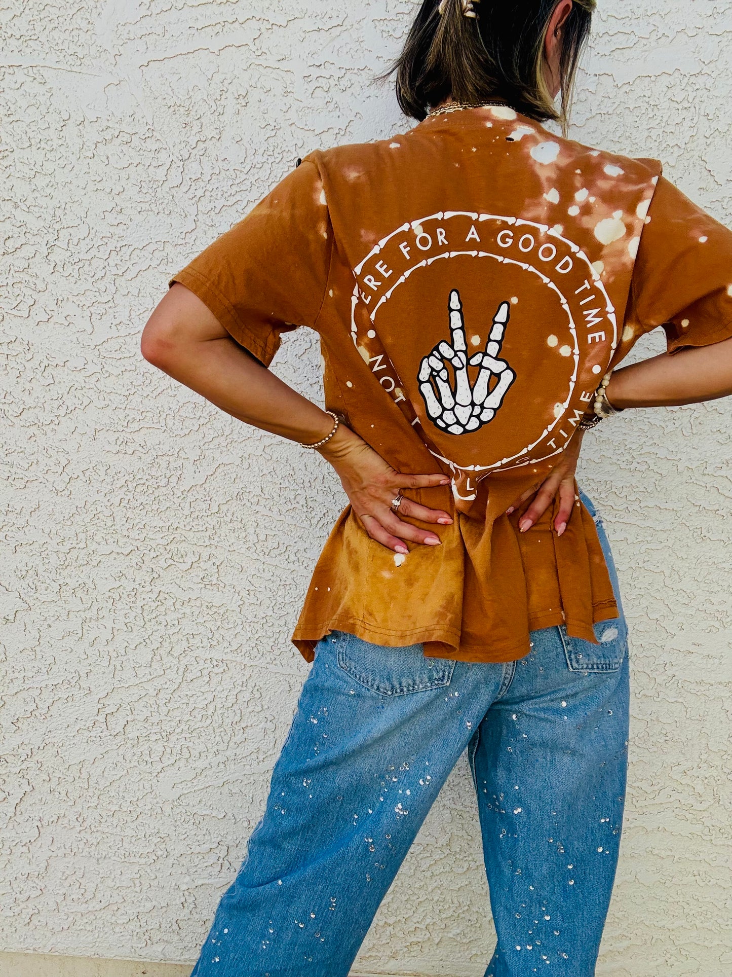HD- rhinestone skull hand - DAD KIMONO TEE MENS SMALL