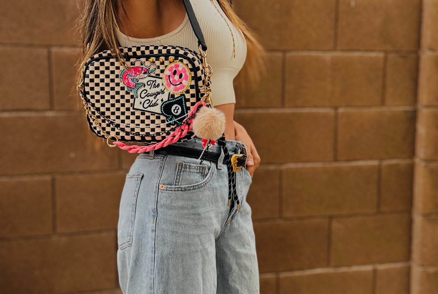 BF- DUAL cowgirl club babe + spade vintage black checkered premium OG+ PAGE BAG