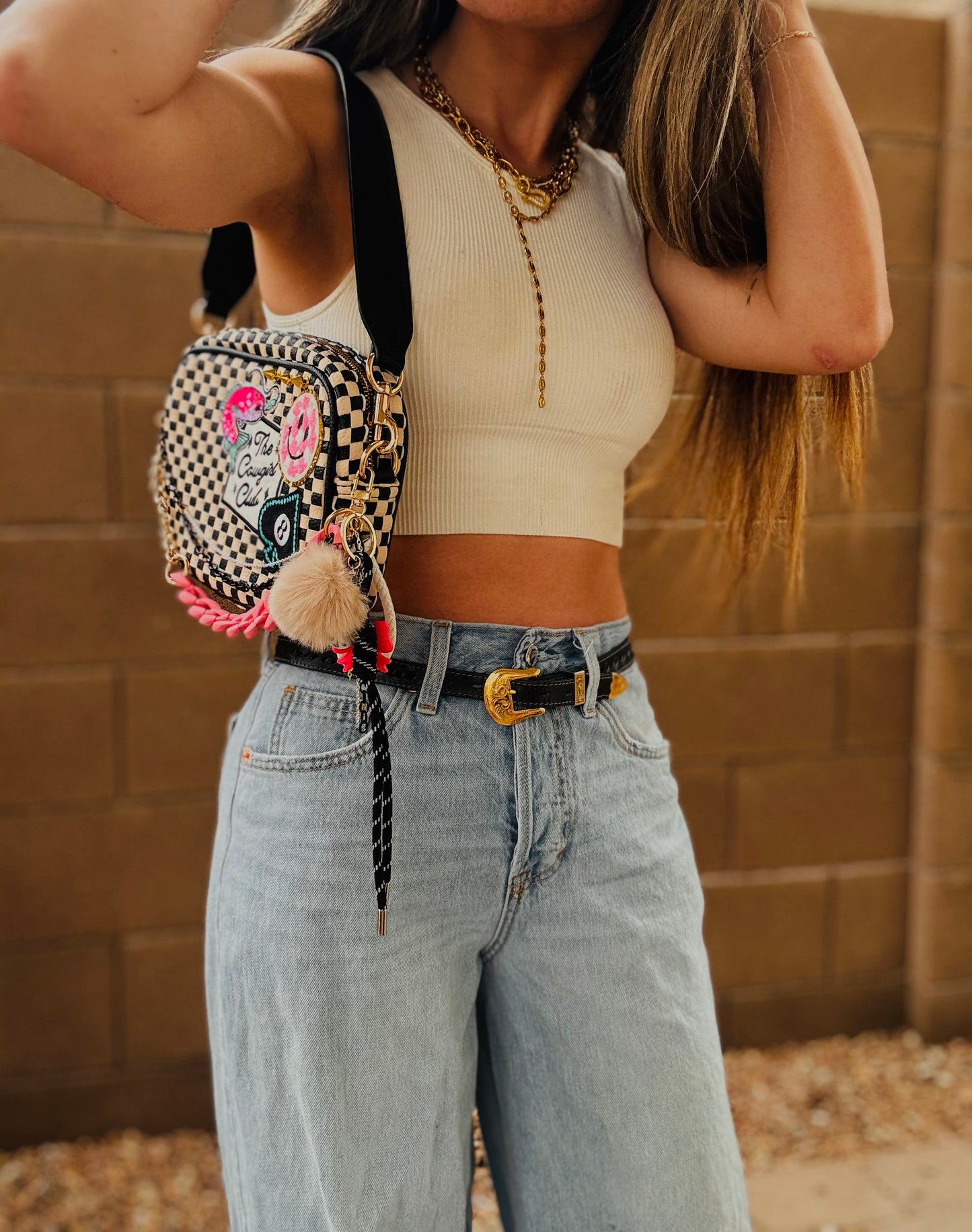 BF- DUAL cowgirl club babe + spade vintage black checkered premium OG+ PAGE BAG