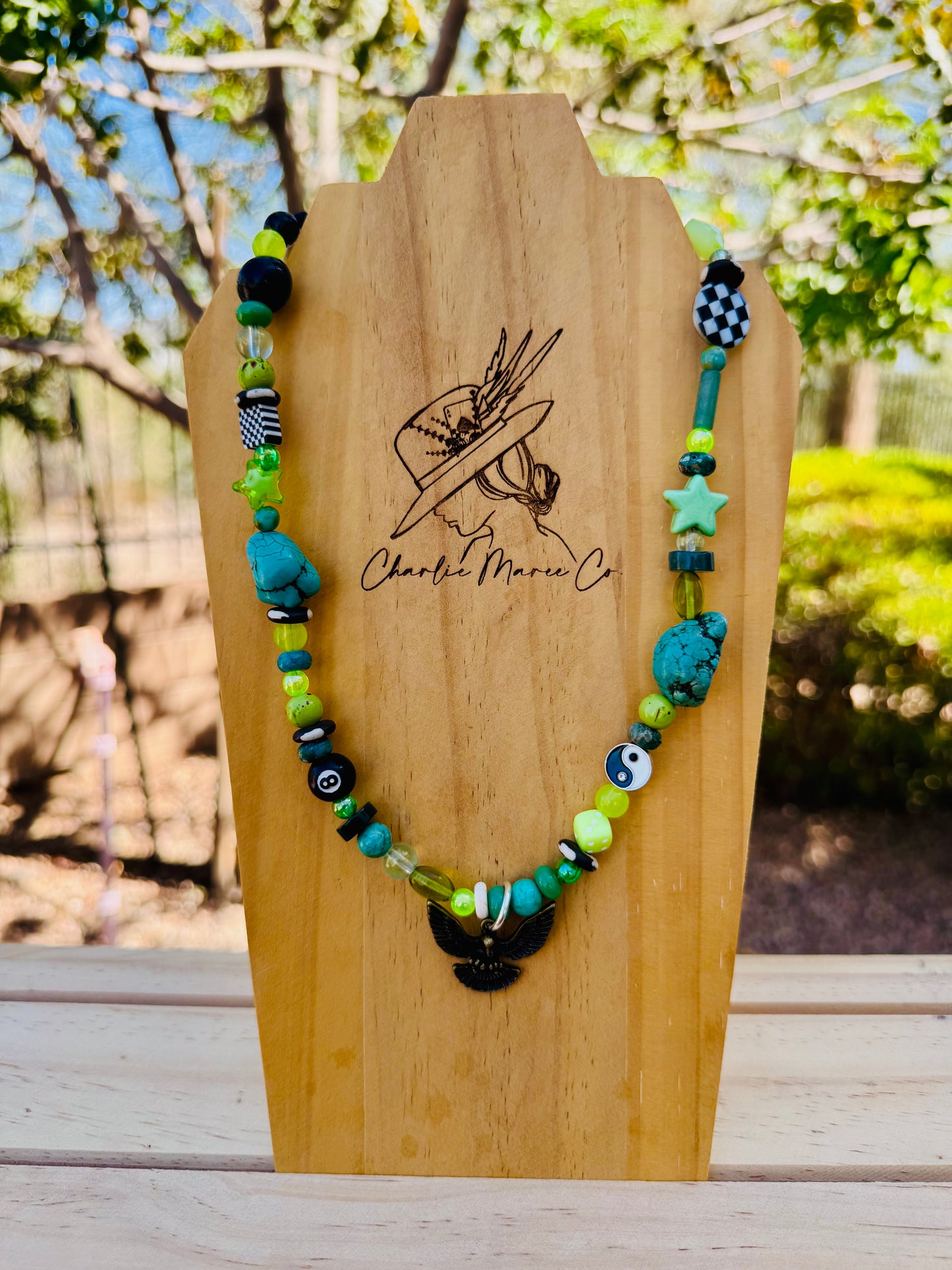 NC-green Eagle +Handmade chunky beaded necklace
