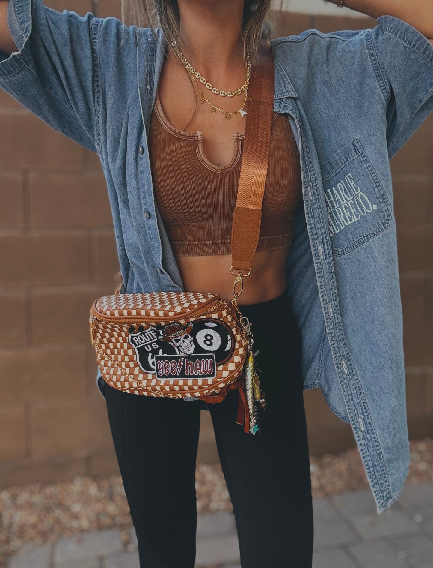 FC-Yeehaw + elk Hyde leather braided bead straps+ handmade charms OG+PHOENIX BAG