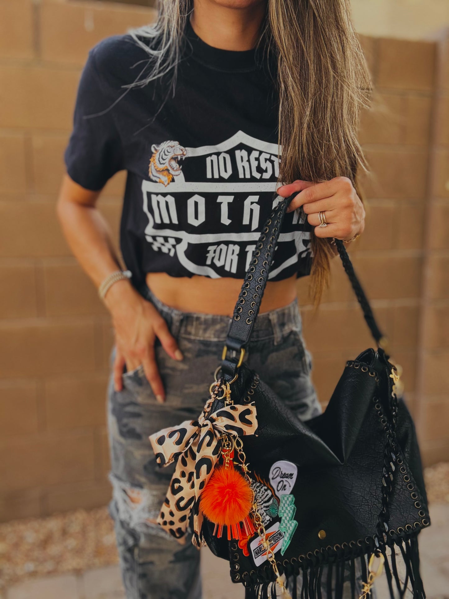 OO-BIKE BABE DREAM ON - BLACK FRINGE crossbody strap included