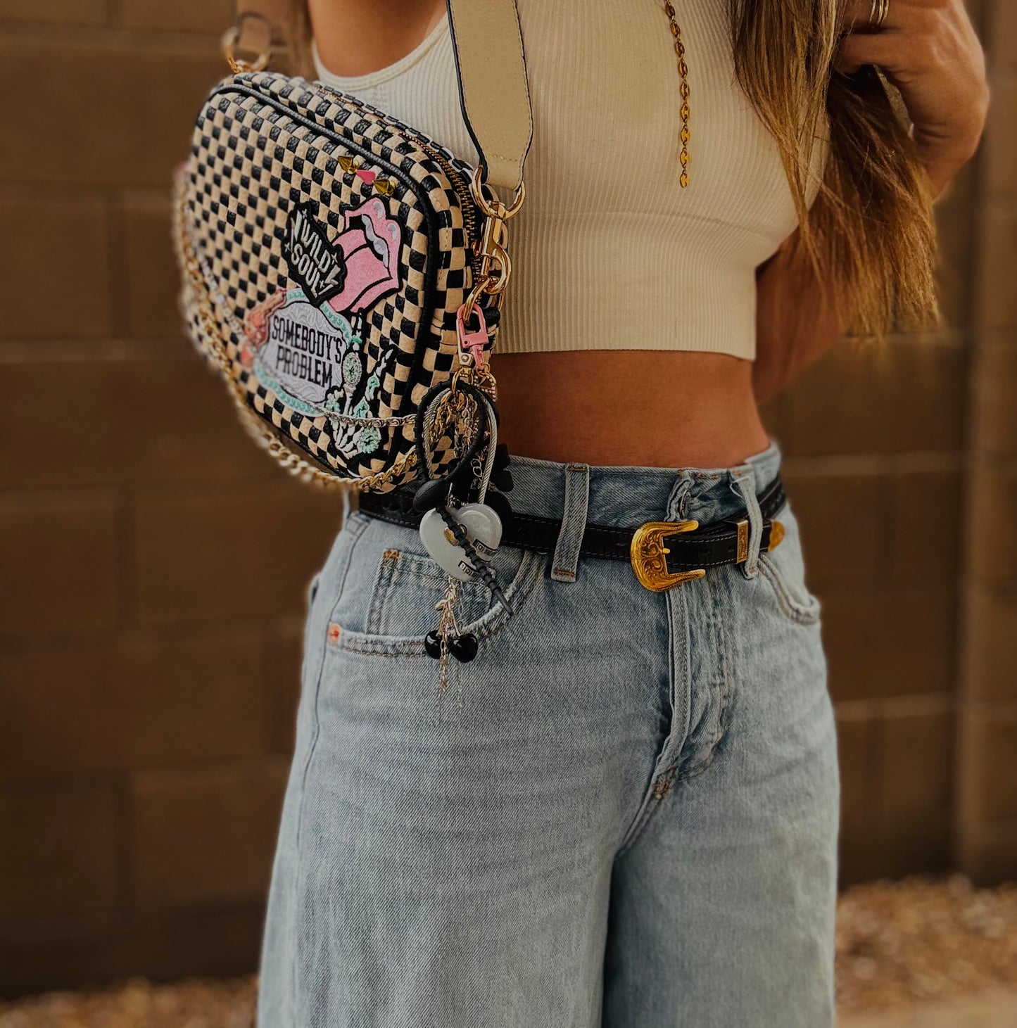 BF- DUAL somebody’s problem bombshell babe + wild soul vintage black checkered premium OG+ PAGE BAG