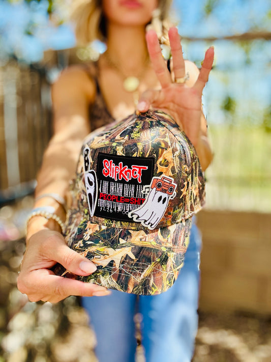 MD- edgy band CAMO GHOSTIE TRUCKER- SNAPBACK REALT CAMO PRINT