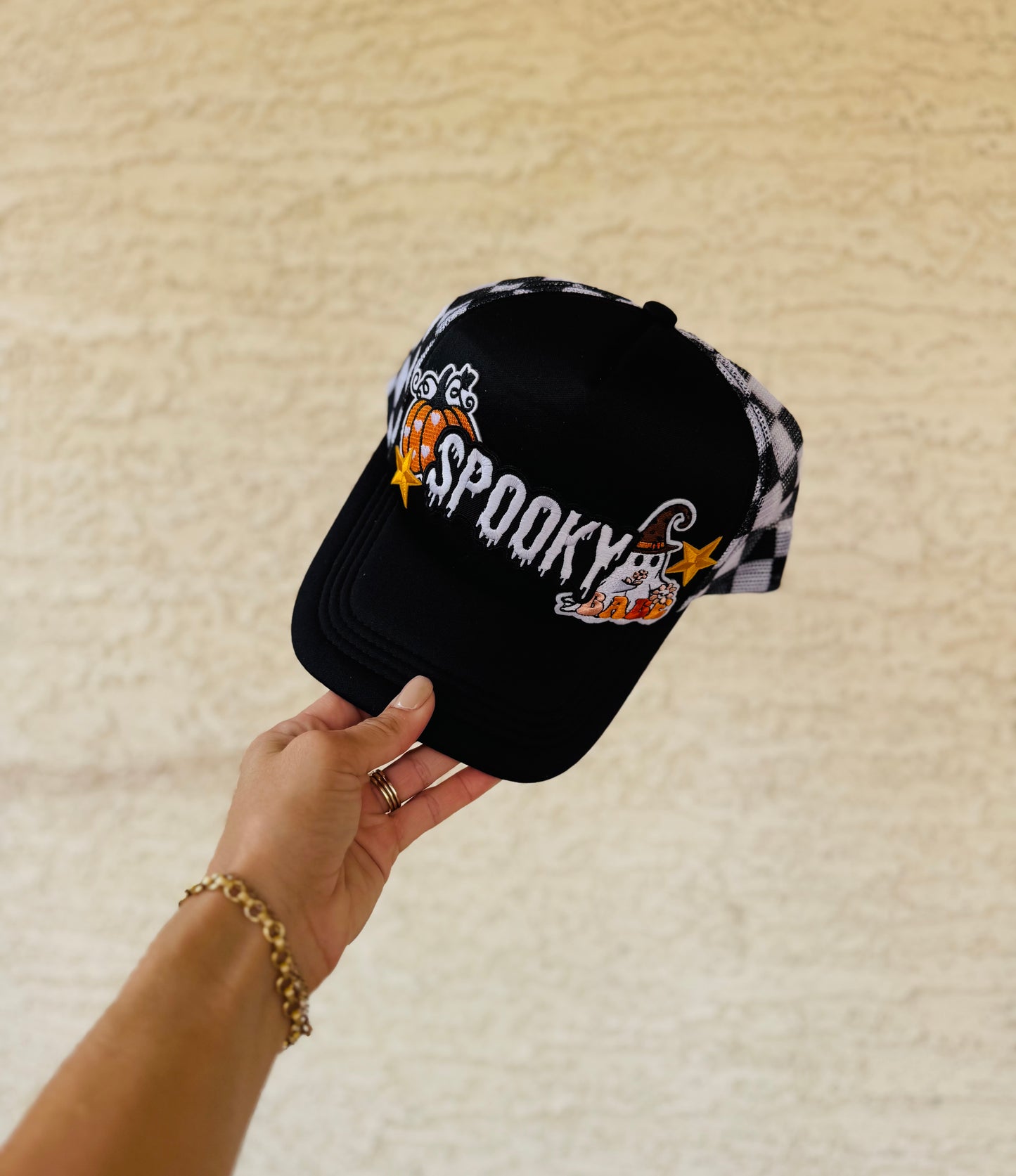 BOO-SPOOKY babe Ghost fall colors - checkered foam snapback