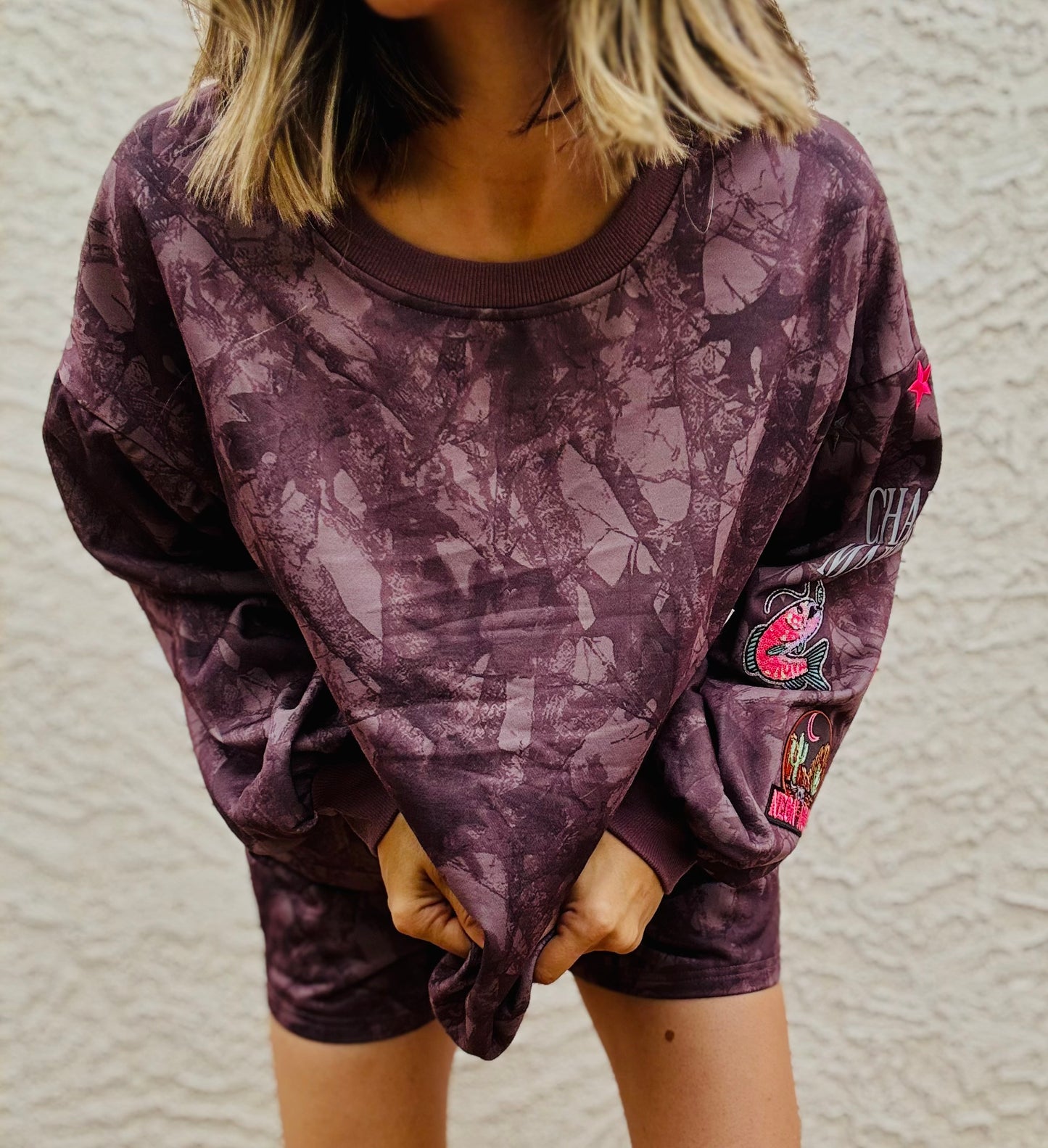 BBH-Camo Sweater & Short Set-neon moon pink babe