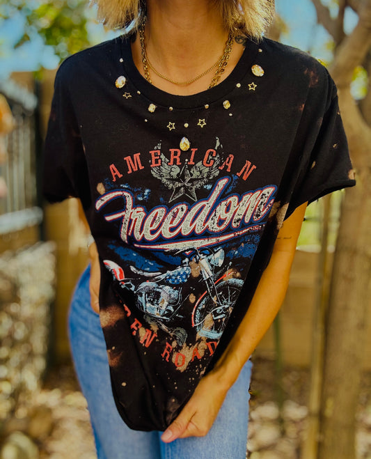 TEE-AMERICAN BIKE BEADED COLLAR VINTAGE GREY +DAD TEE XL cut off bottom