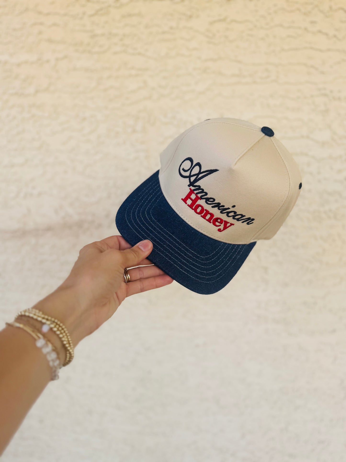 VT- American Honey Red Crème and Denim vintage SnapBack