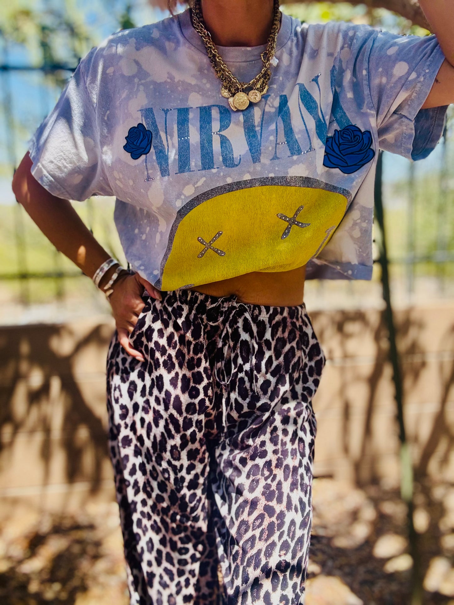 TEE-vintage band smiley -DAD TEE LARGE