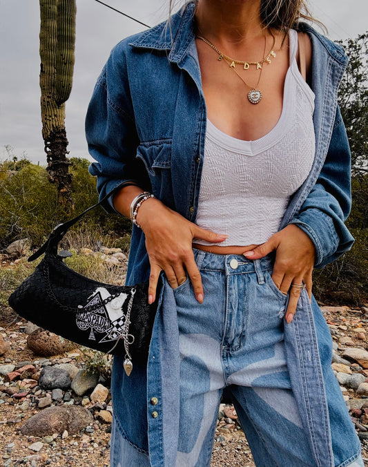 NY- Ace of spades #5 button + 2-1 straps shoulder and crossbody *The Hayden*