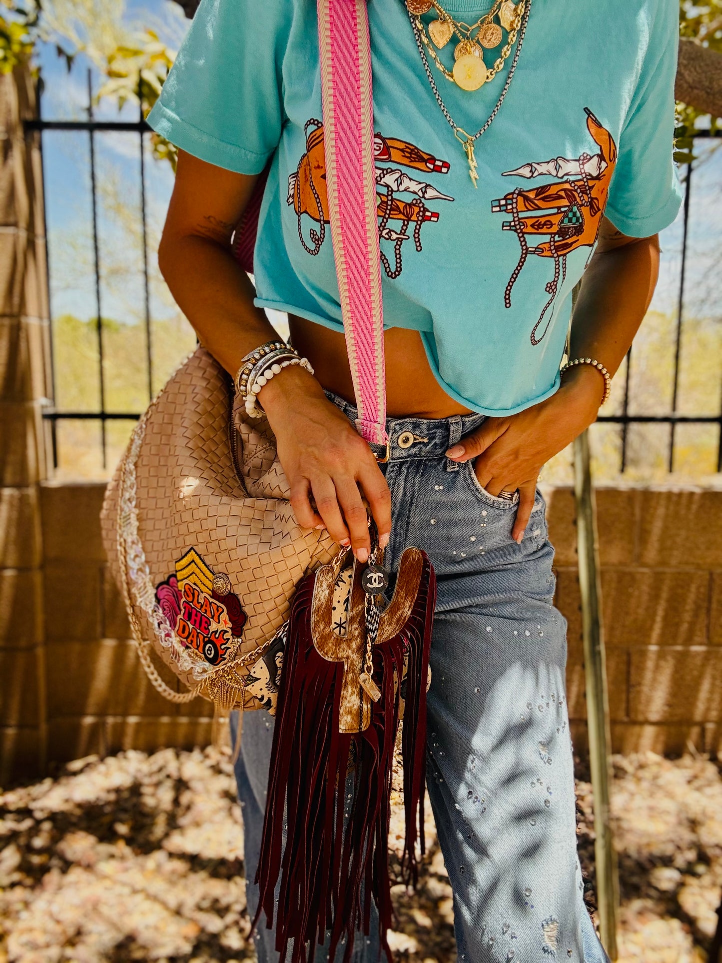 SAT-slay the day handmade cowhide cactus fringe + CHANDLER BAG* comes with 2 straps worn 3 ways