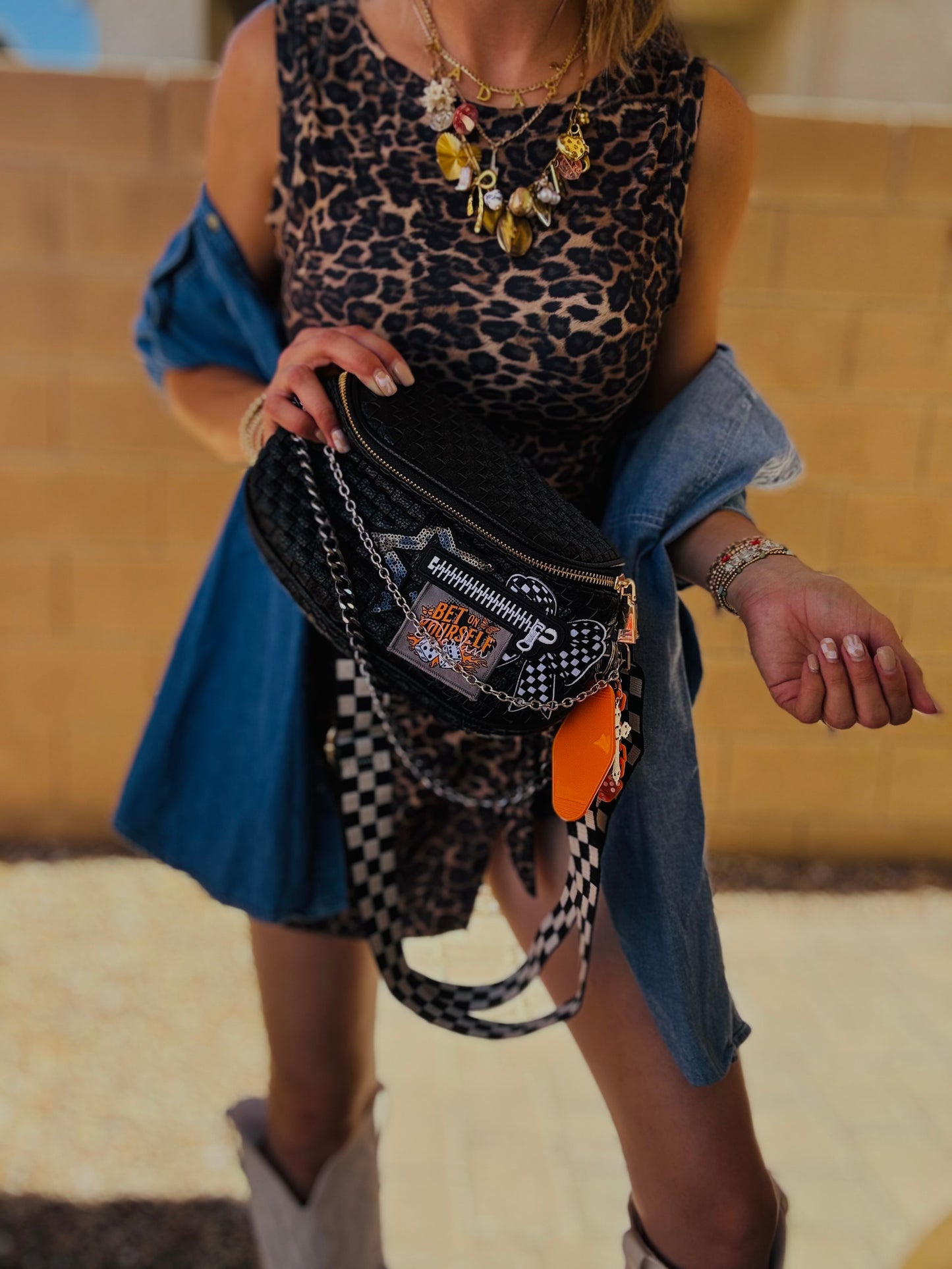 LF-RAD bet on yourself checker bow +added checkered strap +black OG+PHOENIX BAG