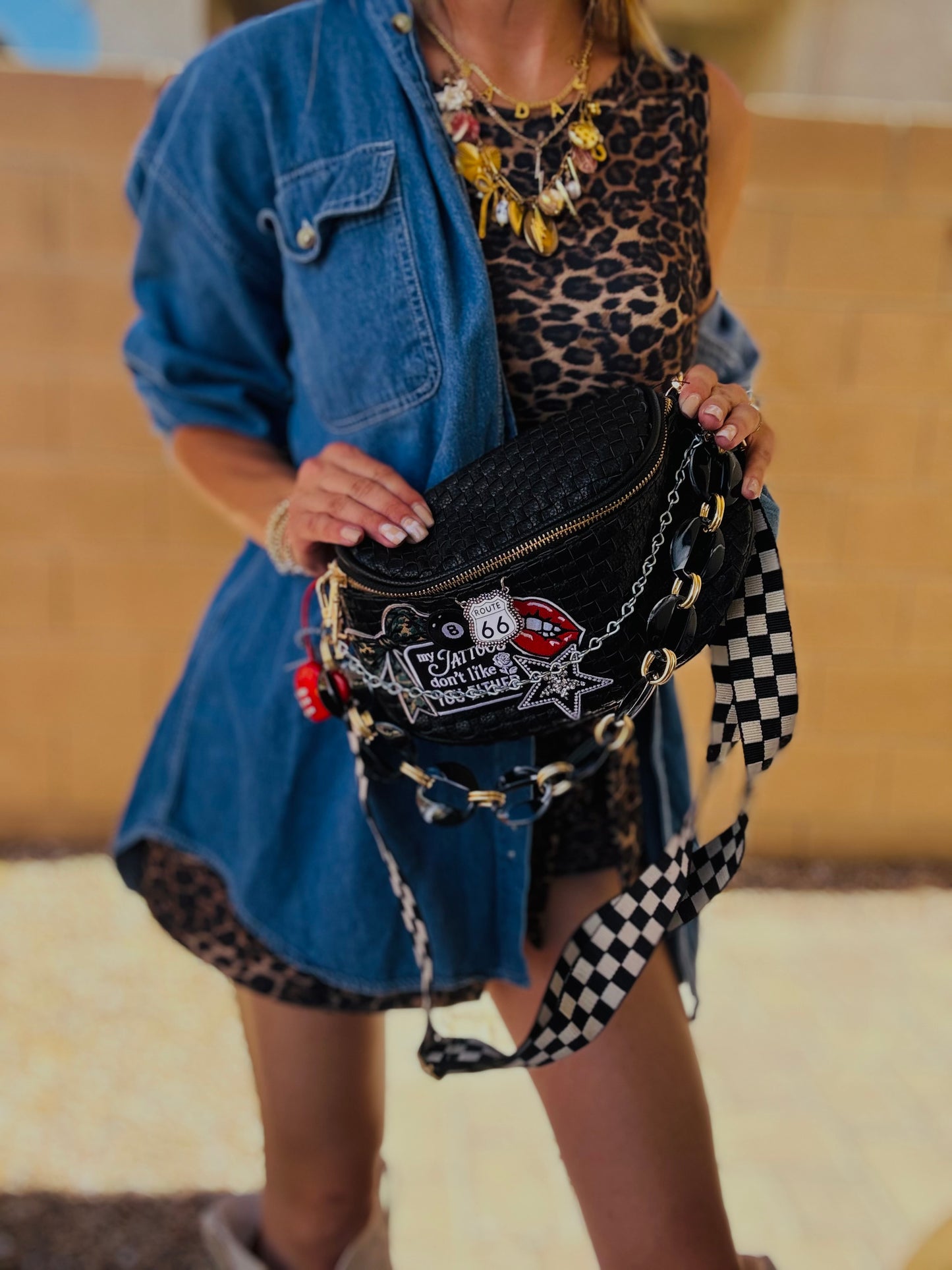 LF-my tattoos don’t like you either, route 66 charm +added checkered strap +black OG+PHOENIX BAG