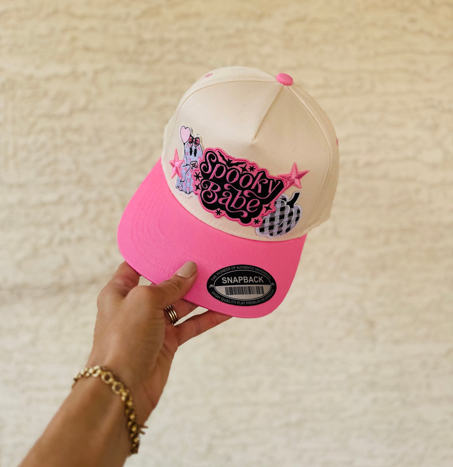 BOO-SPOOKY BABE PINK GHOSTIE now ghost checkered pumpkin- vintage canvas snapback