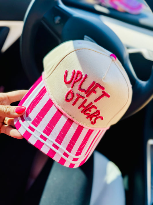 CT-UPLIFT OTHERS +premium embroidery + pink stripe embroidery bill design +full canvas SNAPBACK TRUCKER