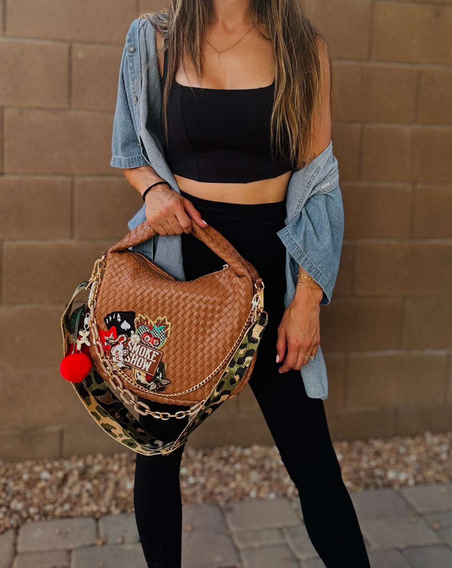HA- vintage lux SMOKESHOW UPCYCLED CC BUTTON -brown bag *CHANDLER BAG**