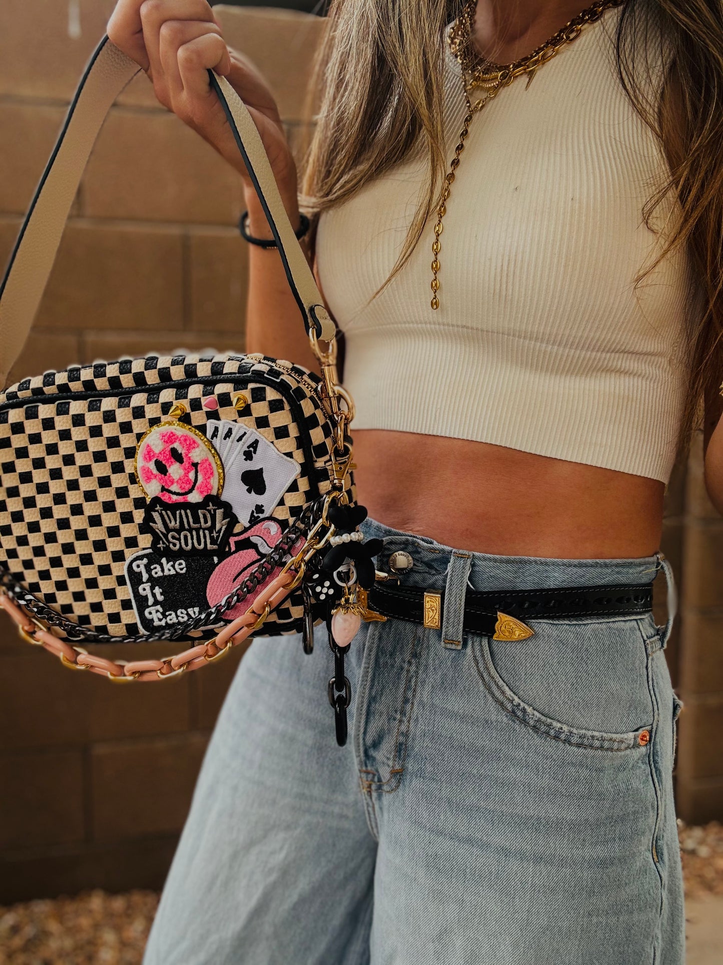 BF- DUAL take it easy + wild soul vintage black checkered premium OG+ PAGE BAG