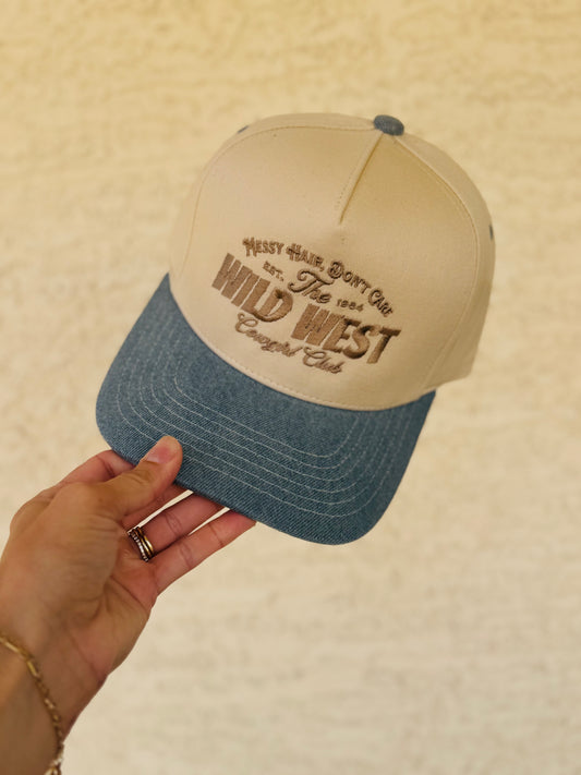 VT- WILD WEST - messy hair, don’t care, cowgirl club Premium Denim SnapBack