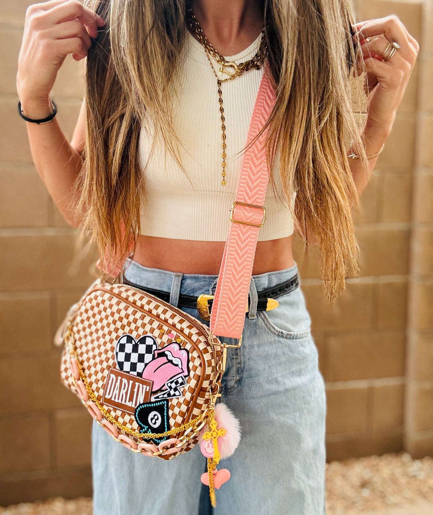BF- Darlin Pink checkered premium OG+ PAGE BAG