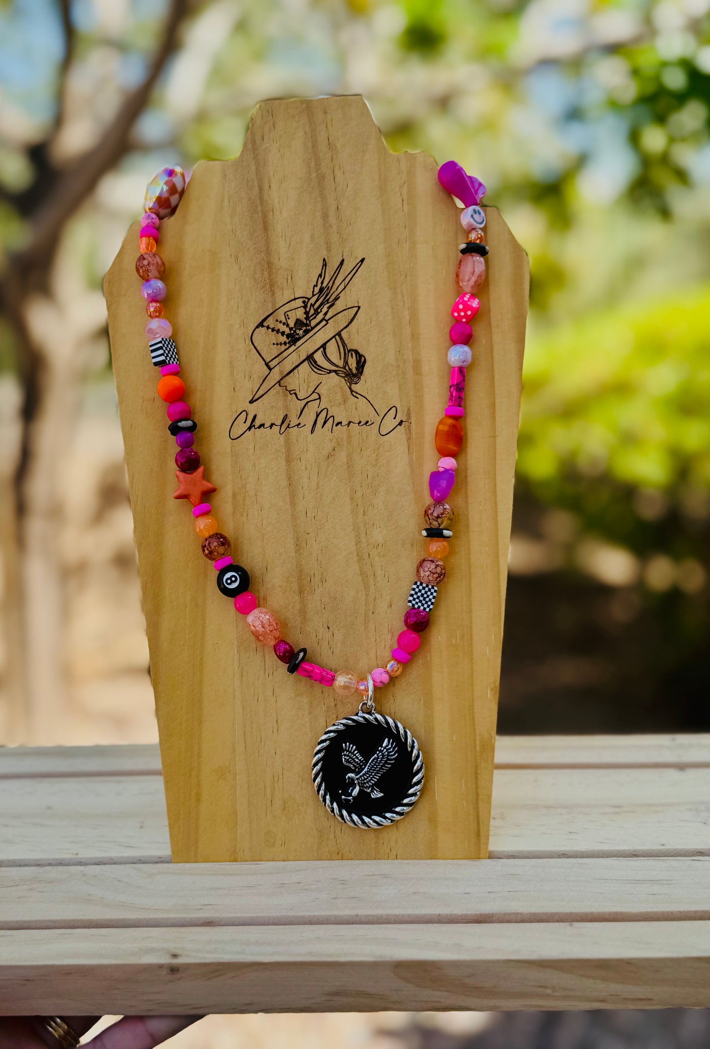 NC- whimsy eagle coin +Handmade chunky beaded necklace