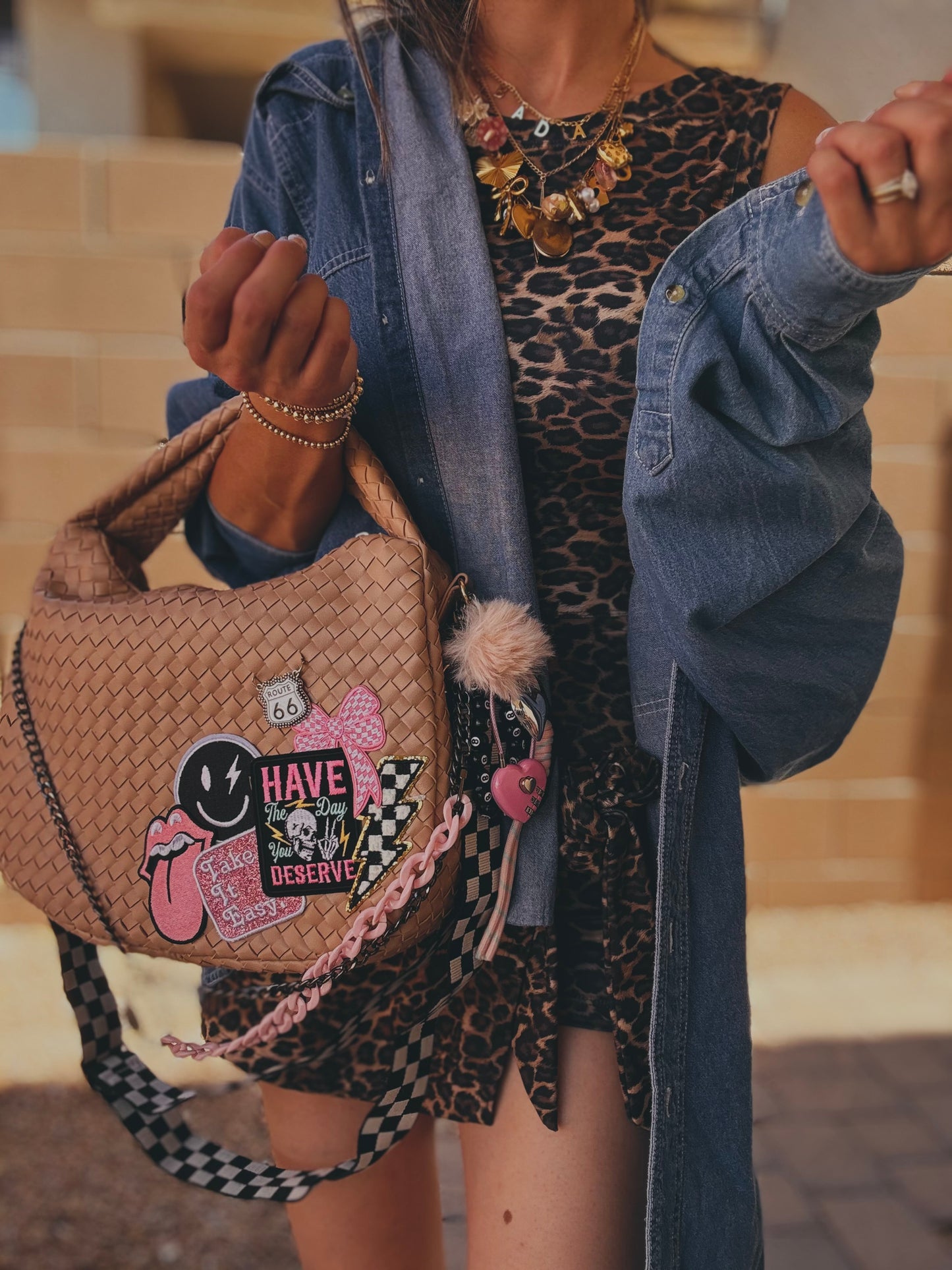 LF- have the day you deserve, take it easy, route 66 charm + Cream/tan bag*CHANDLER BAG**