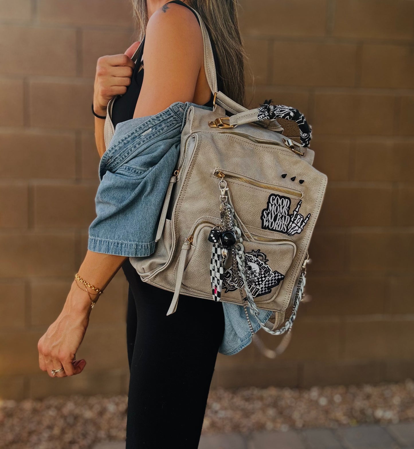 HA- good moms bad words gentle parent dropout RAD -stone grey *PAYSON BAG**