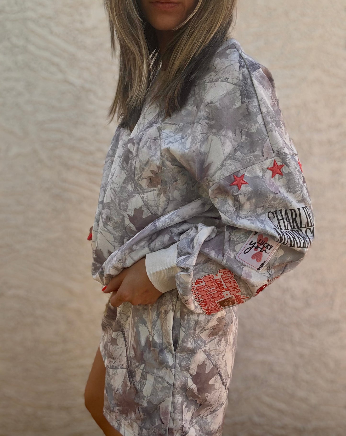 BBH-Camo Sweater & Short Set- maybe coffee is addicted to me +red