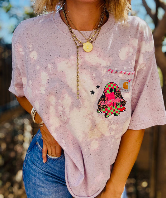 MD- PEBBLE PINK stay weird -HUSBAND POCKET TEE SMALL CROPPED CUT