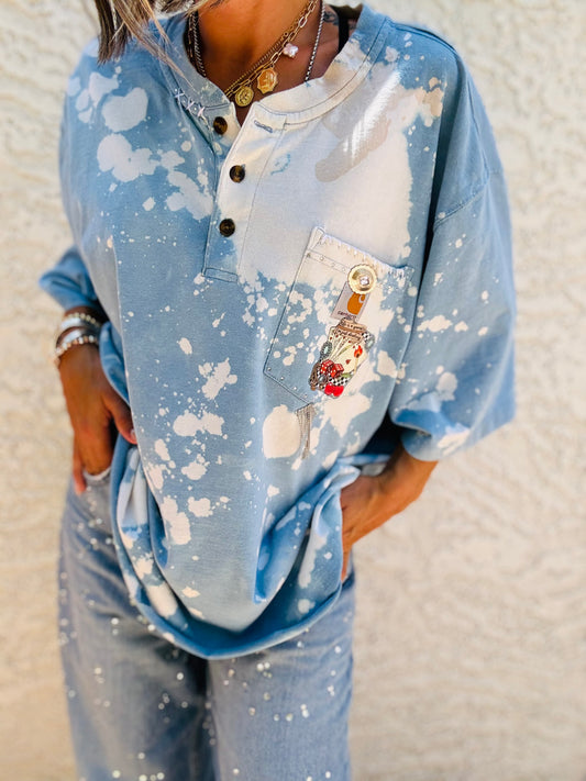 TEE- life a gamble HUSBAND POCKET SHIRT - MENS XL CUT button top