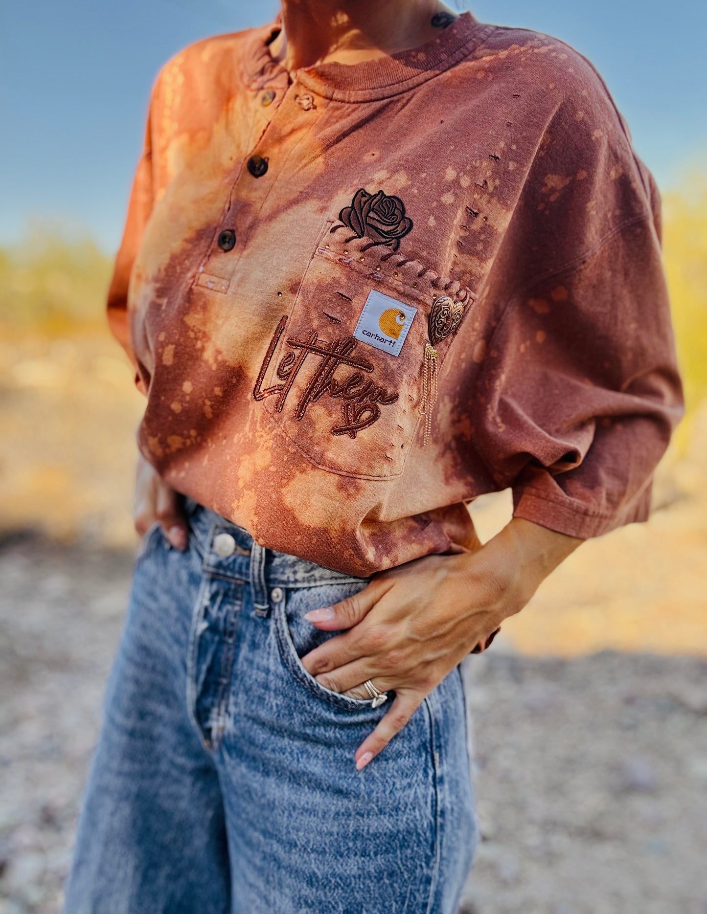 HD-rustic bronze let them DISTRESSED POCKET SHIRT - MENS XLARGE CUT button top