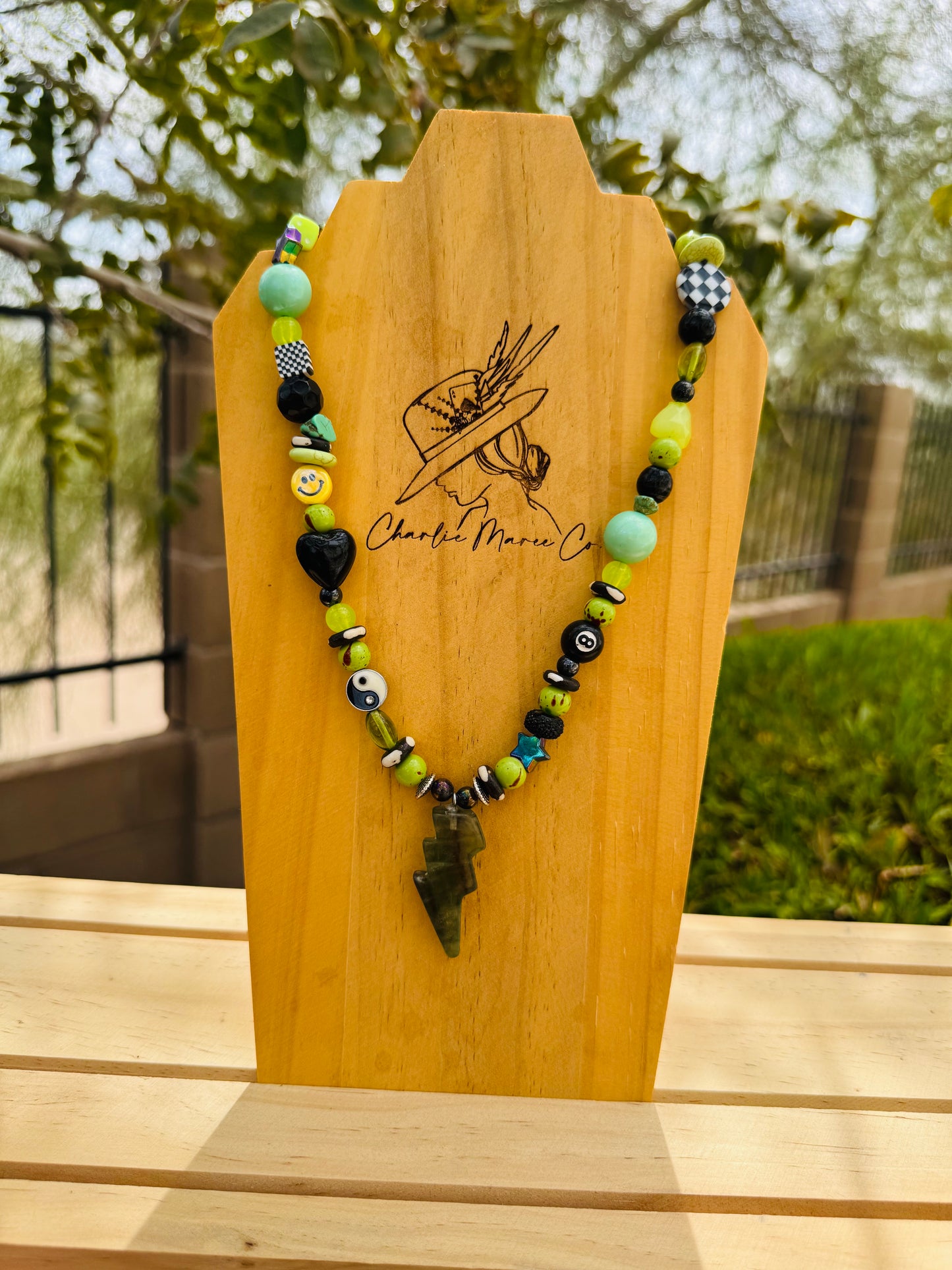 NC- green aventurine Bolt+Handmade chunky beaded necklace