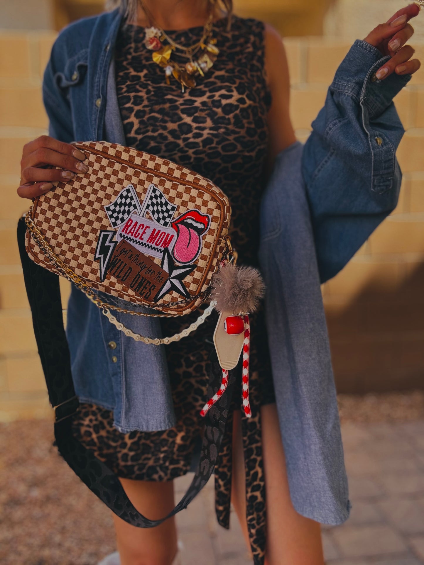 LF-RACE MOM-Wild ones -tan checkered OG *Page Bag*