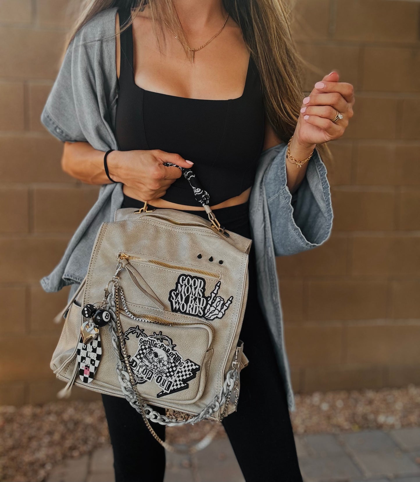 HA- good moms bad words gentle parent dropout RAD -stone grey *PAYSON BAG**