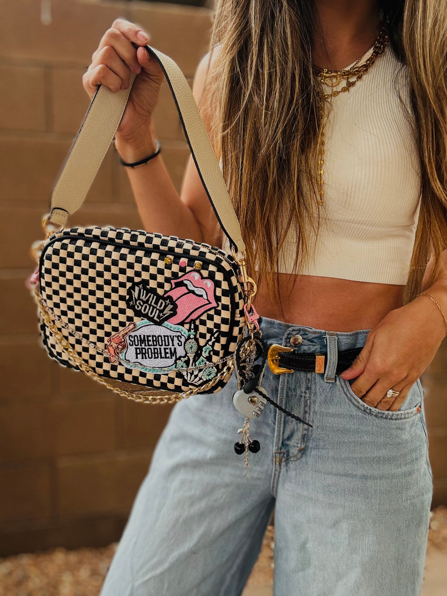 BF- DUAL somebody’s problem bombshell babe + wild soul vintage black checkered premium OG+ PAGE BAG
