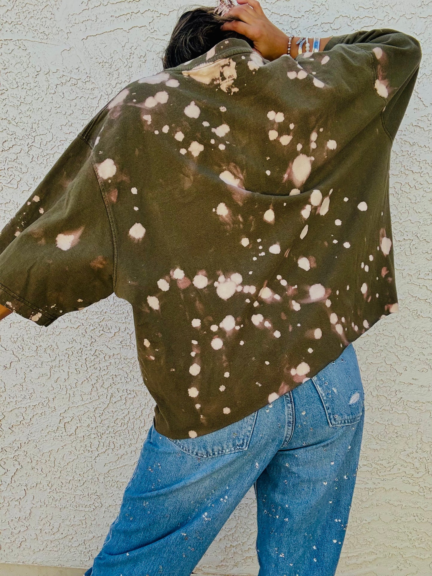HD- army green pink rose DISTRESSED POCKET SHIRT - MENS 2XL CUT button top