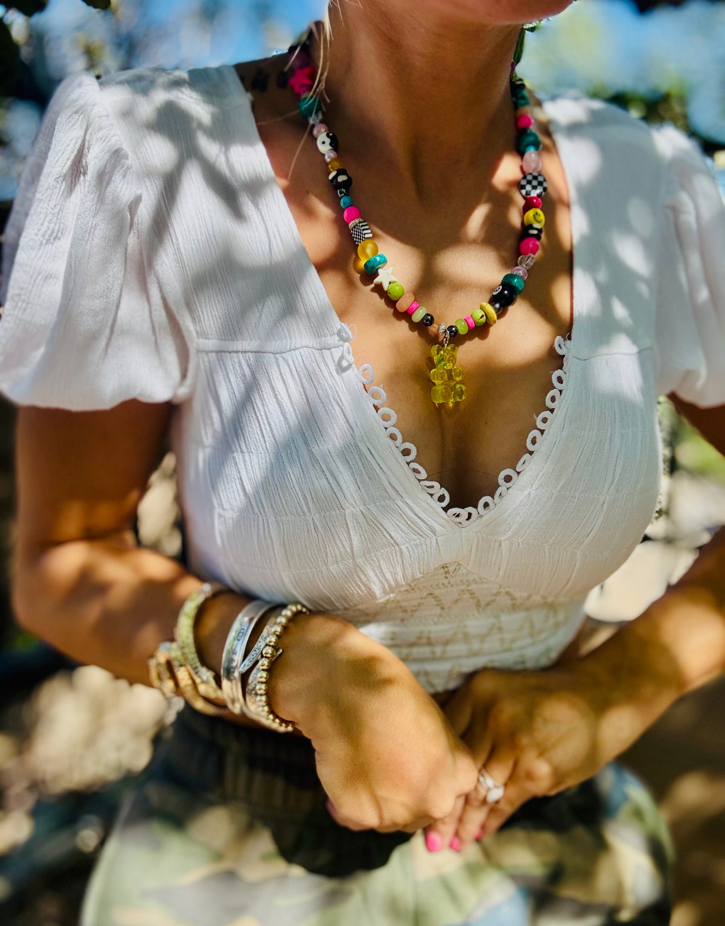 NC-whimsy gummy bear +Handmade chunky beaded necklace