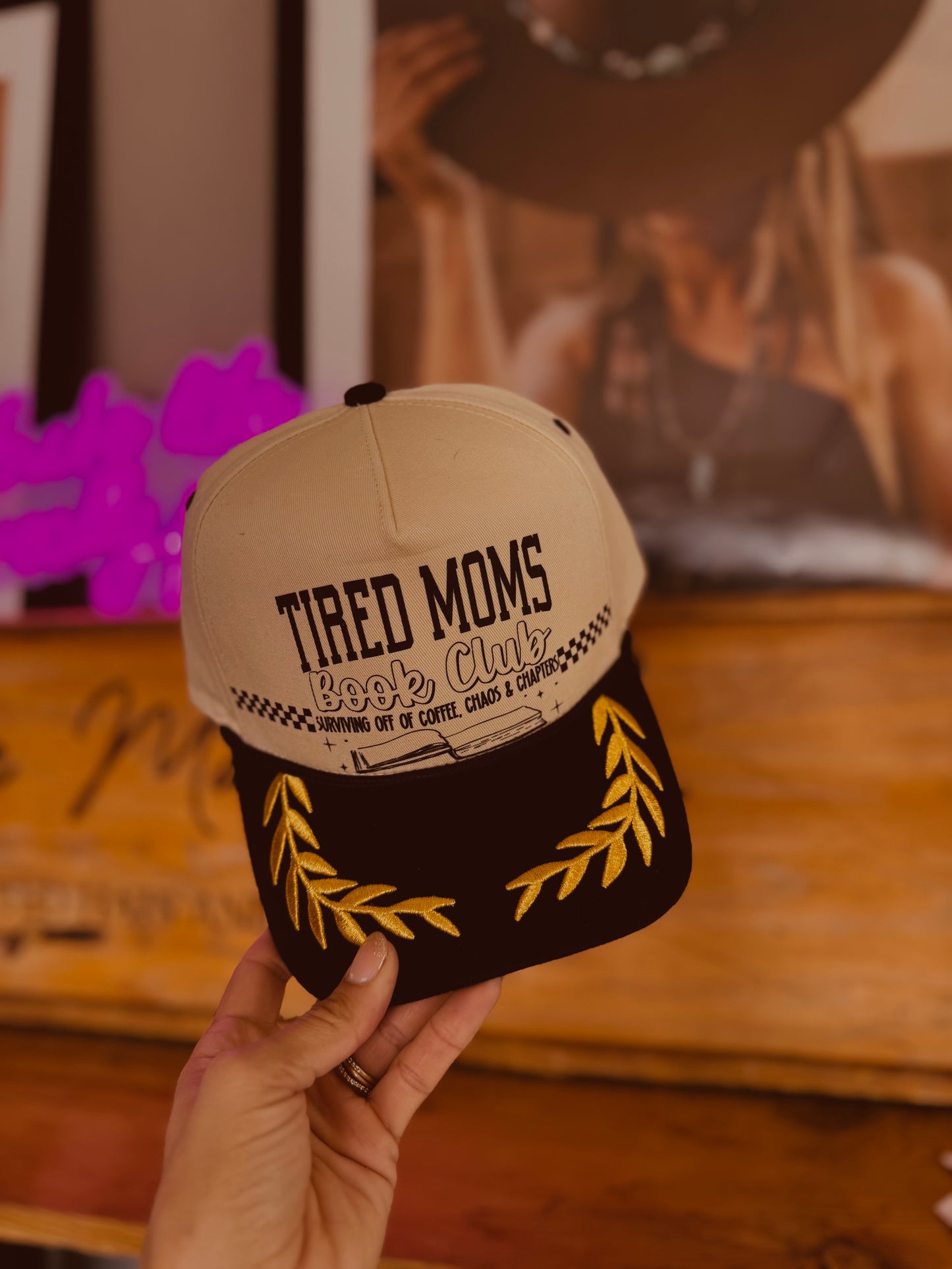 BCJ-tired mom’s book club- upgraded 3-D embroidered bill full canvas panel trucker