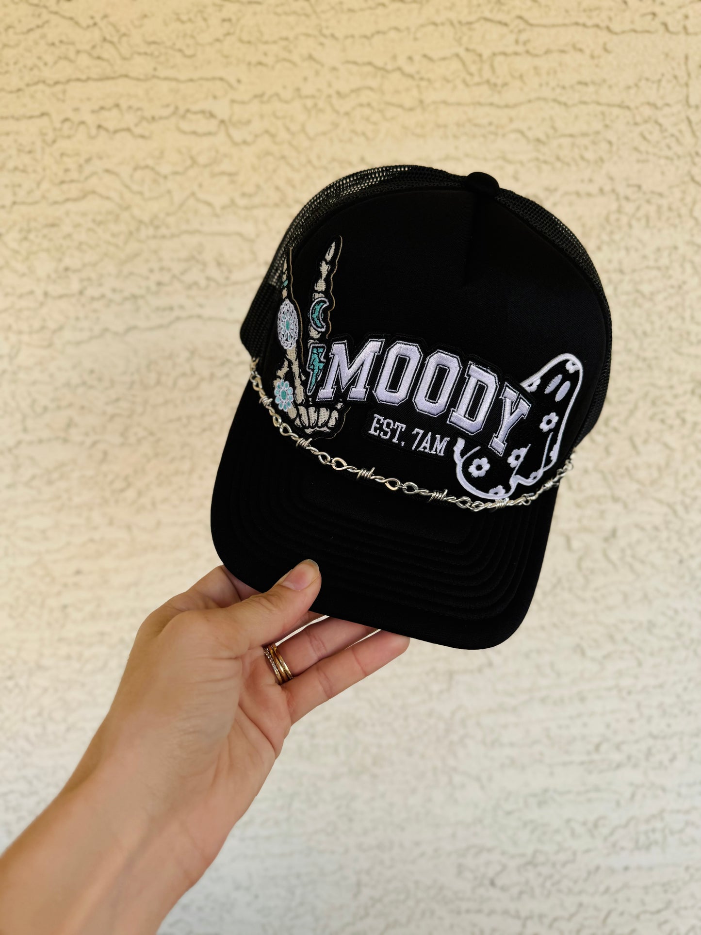 9- moody turquoise peace ghostie traditional Trucker