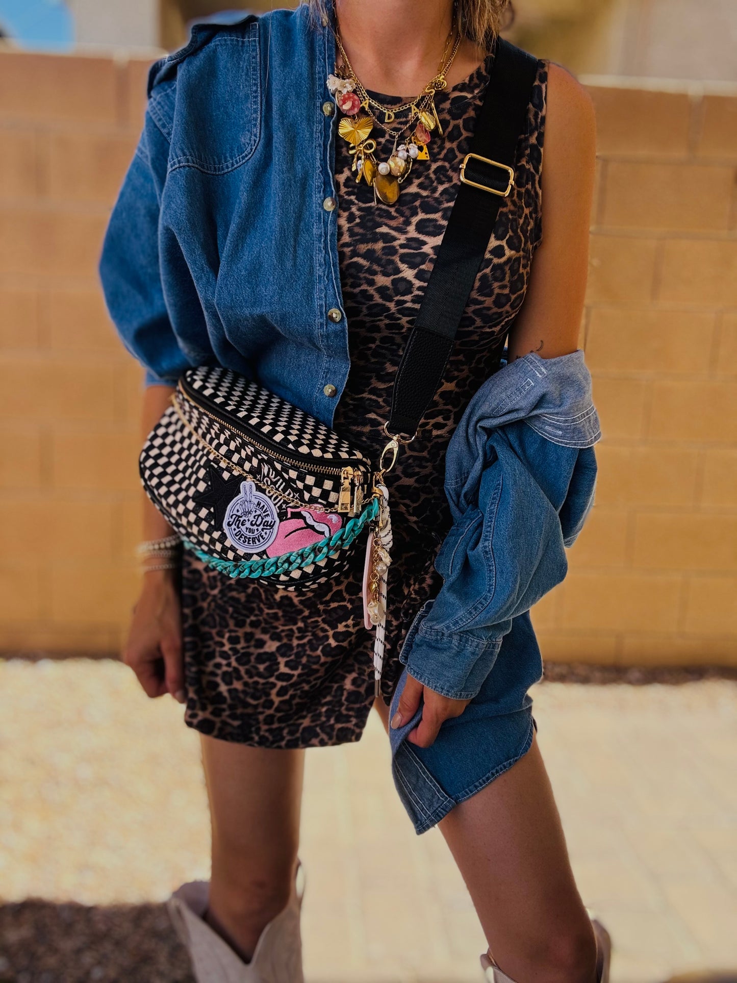 LF-wild soul have the day you deserve turquoise chain -black checkered OG+PHOENIX BAG